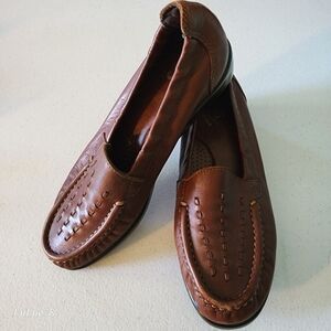 SAS Women's Brown Leather Weave Loafers 6M